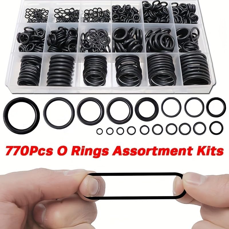 GOFIRA طقم أختام O-Ring مكون من 770 قطعة من 18 نوعًا في مادة مطاط النيتريل للاستخدامات السيارات، السباكة، صمامات السولينويد، المحامل الميكانيكية، تسربات الهواء والماء، لون أسود - Image 2